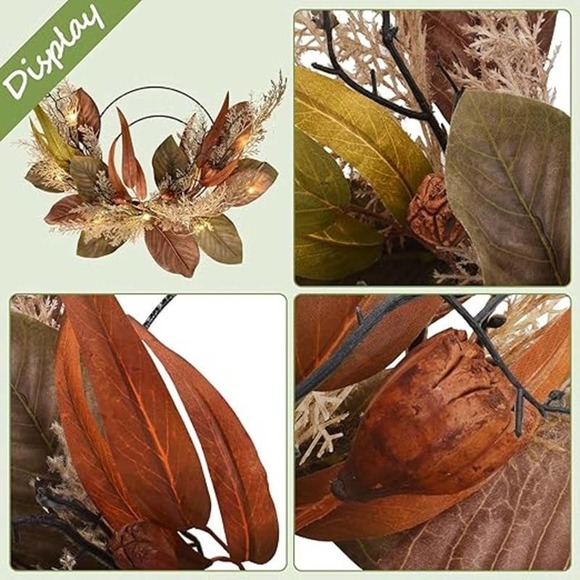 24” Fall Wreaths Led Plastic Rattail Grass Branches Wall Décor For Home0 - Picture 3 of 7